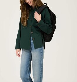 Miss Bliss Solid Collared Long Sleeve Button Down Shacket- Hunter Green