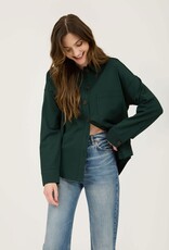 Miss Bliss Blu Solid Collared Long Sleeve Button Down Shacket- Hunter Green