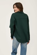 Miss Bliss Blu Solid Collared Long Sleeve Button Down Shacket- Hunter Green