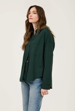 Miss Bliss Blu Solid Collared Long Sleeve Button Down Shacket- Hunter Green