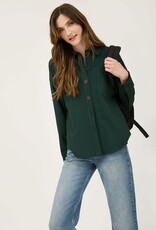 Miss Bliss Blu Solid Collared Long Sleeve Button Down Shacket- Hunter Green