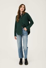 Miss Bliss Blu Solid Collared Long Sleeve Button Down Shacket- Hunter Green