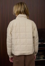 Miss Bliss Blu Quilted Square Zip-up Puffer Jacket- Khaki