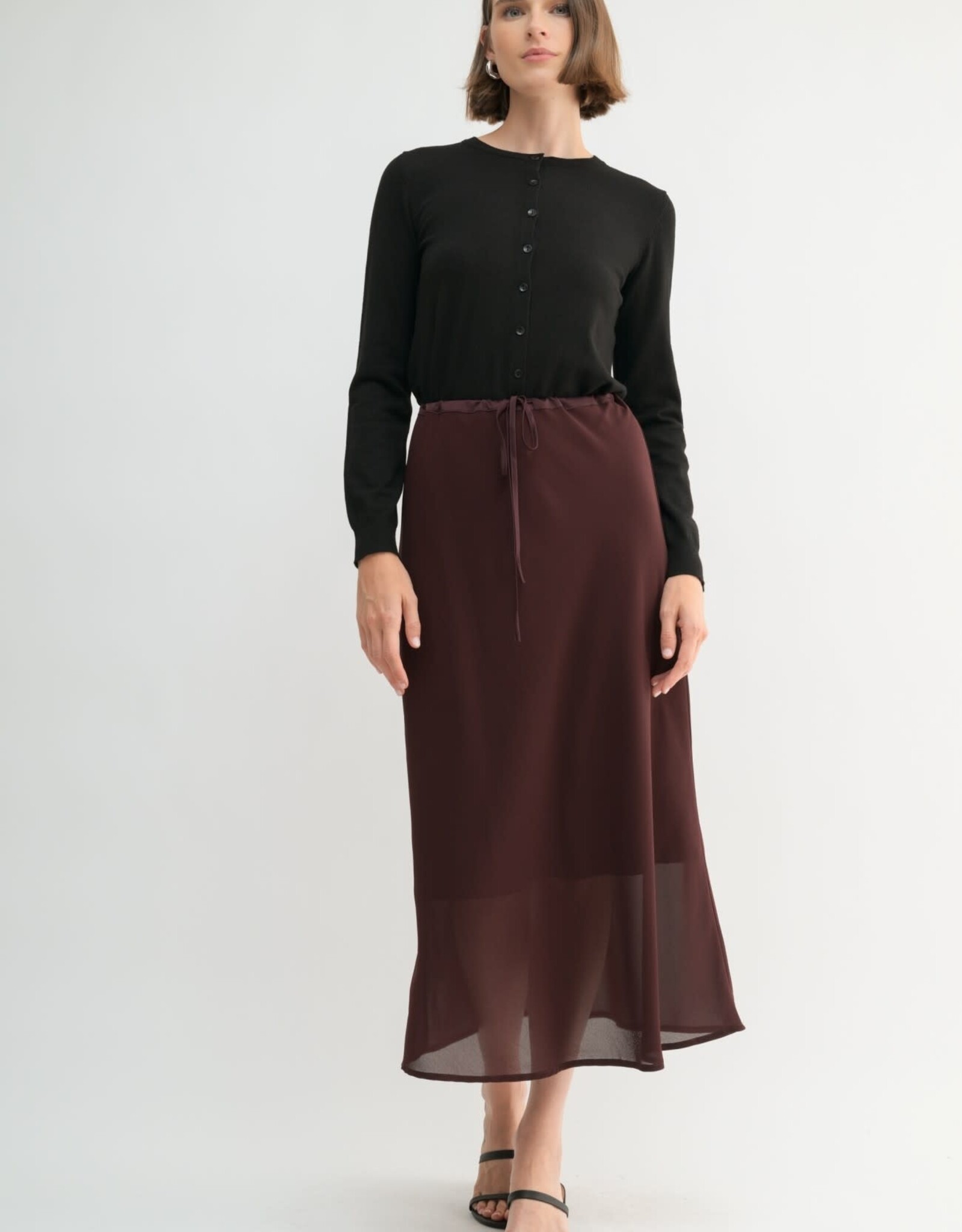 Miss Bliss F2F Double Layered Midi Skirt- Maroon