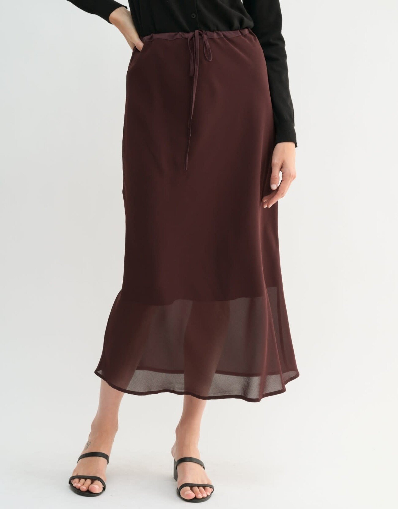 Miss Bliss F2F Double Layered Midi Skirt- Maroon