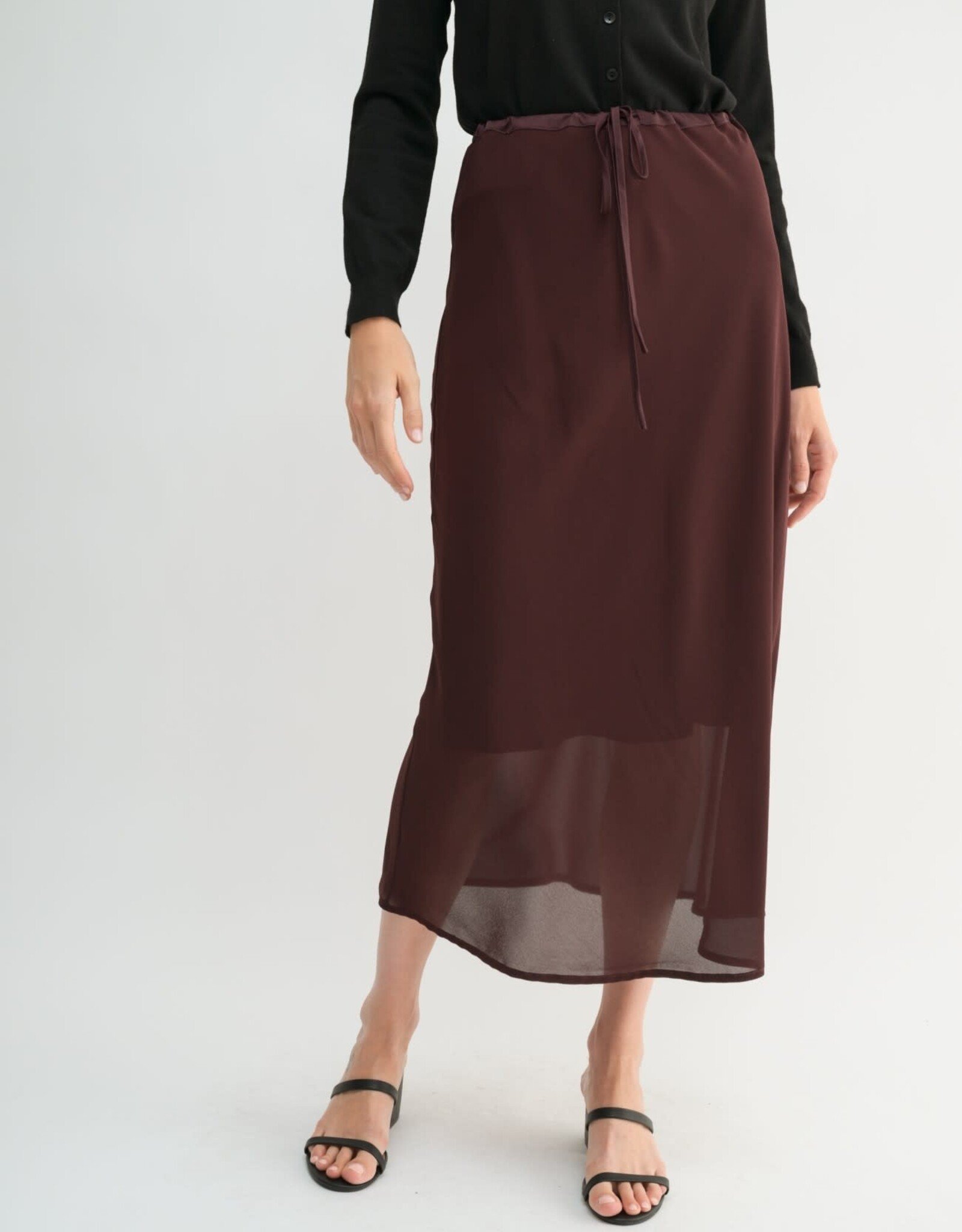 Miss Bliss F2F Double Layered Midi Skirt- Maroon