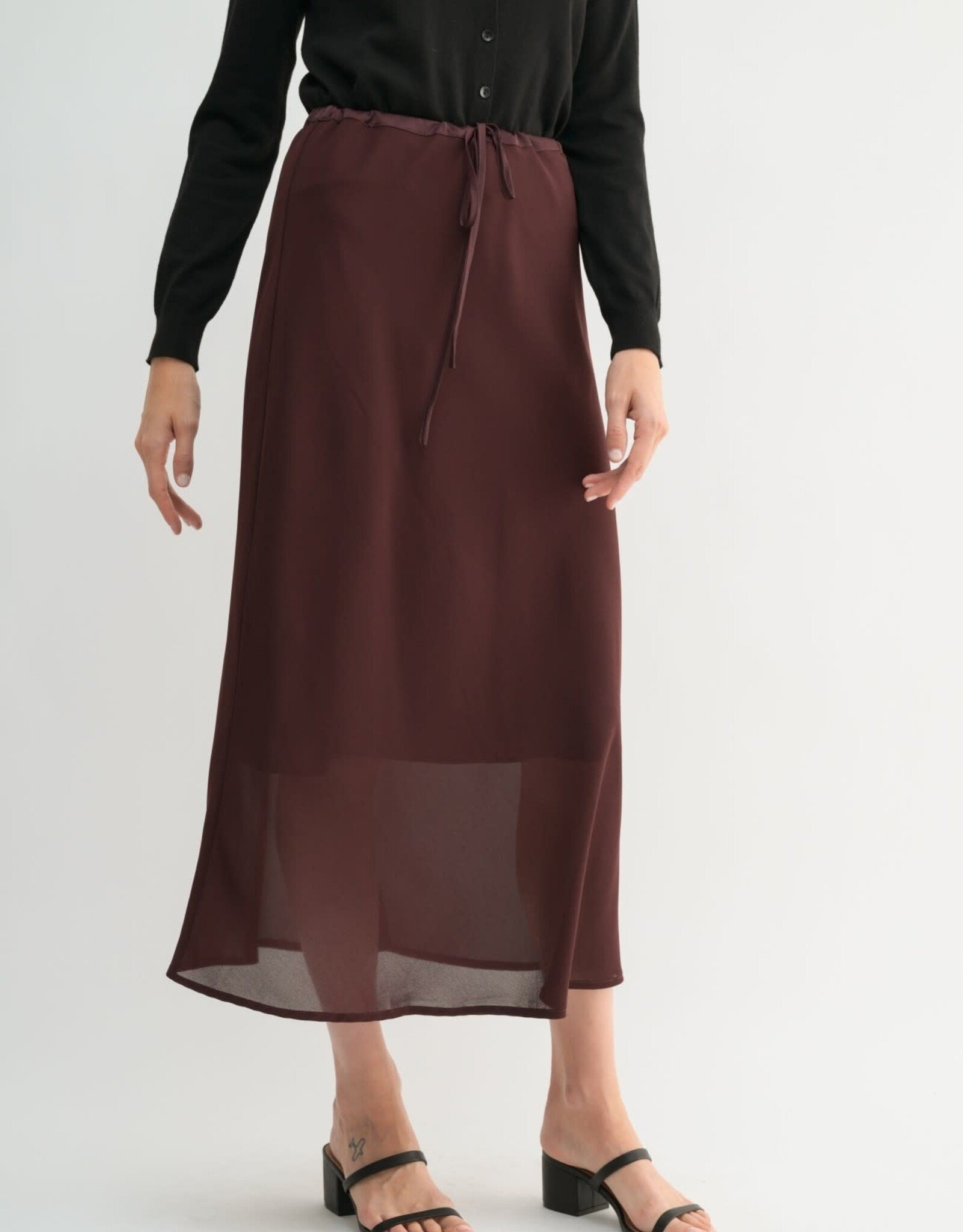 Miss Bliss F2F Double Layered Midi Skirt- Maroon