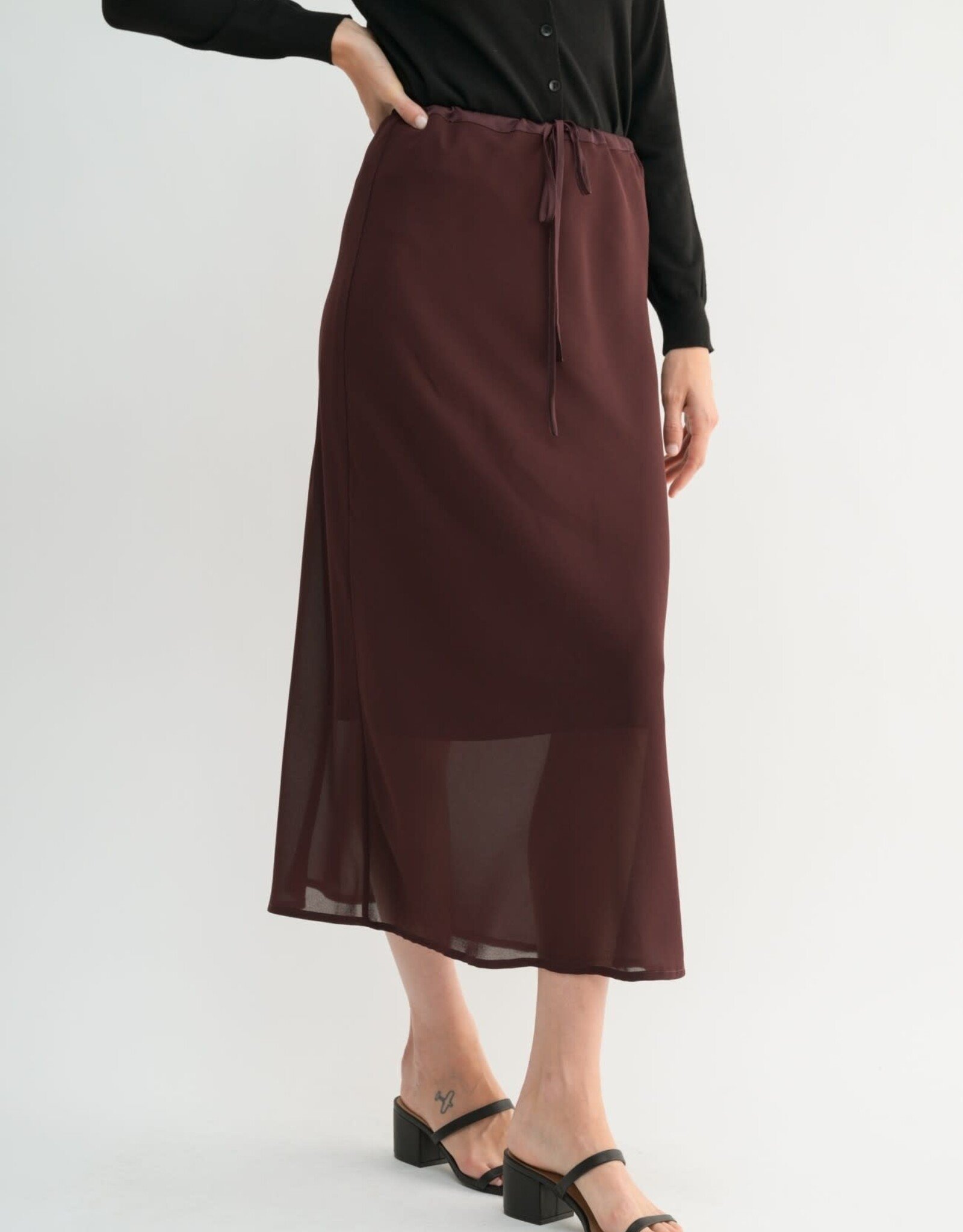 Miss Bliss F2F Double Layered Midi Skirt- Maroon