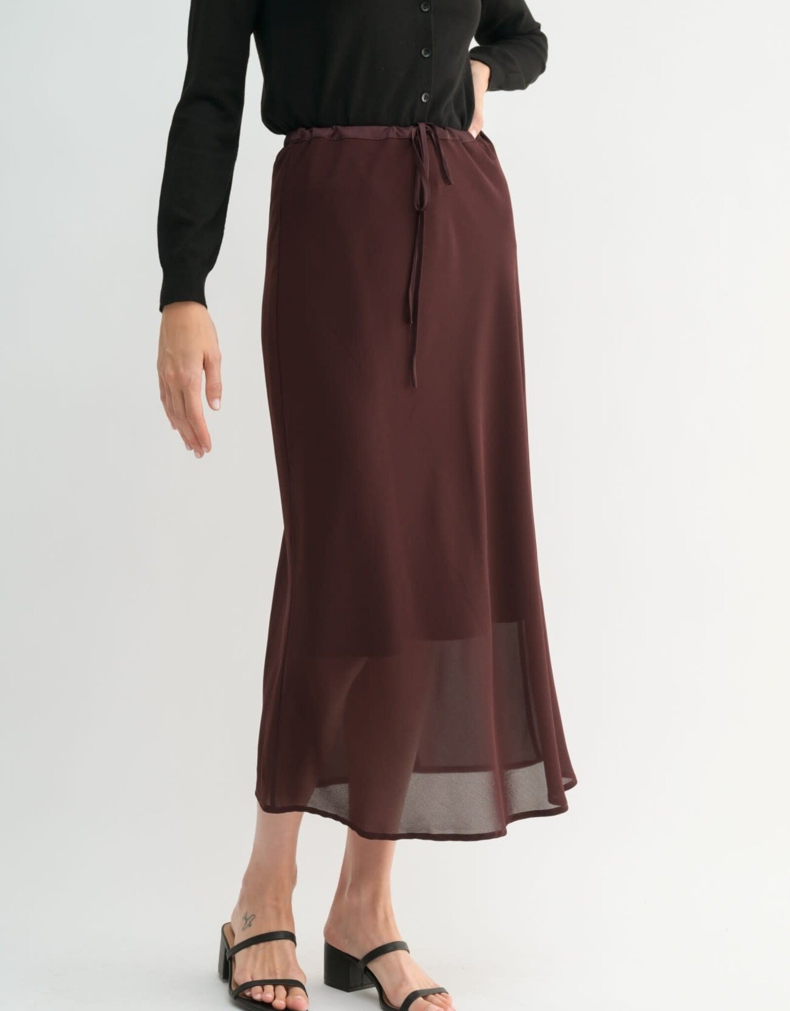 Miss Bliss F2F Double Layered Midi Skirt- Maroon