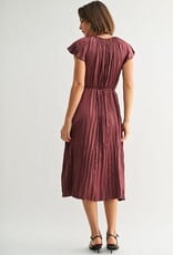 Miss Bliss F2F Crinkle Satin Tie Waist Dress-Wine