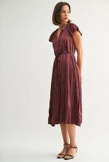 Miss Bliss F2F Crinkle Satin Tie Waist Dress-Wine