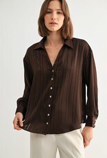 Miss Bliss F2F Texture Stripe V Neck Shirt-Brown