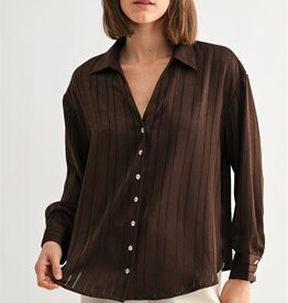 Miss Bliss Texture Stripe V Neck Shirt-Brown