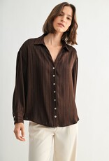 Miss Bliss F2F Texture Stripe V Neck Shirt-Brown