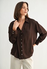 Miss Bliss F2F Texture Stripe V Neck Shirt-Brown