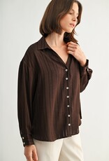 Miss Bliss F2F Texture Stripe V Neck Shirt-Brown