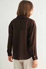 Miss Bliss F2F Texture Stripe V Neck Shirt-Brown