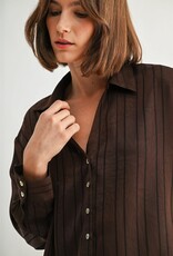 Miss Bliss F2F Texture Stripe V Neck Shirt-Brown