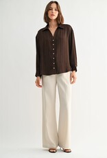 Miss Bliss F2F Texture Stripe V Neck Shirt-Brown