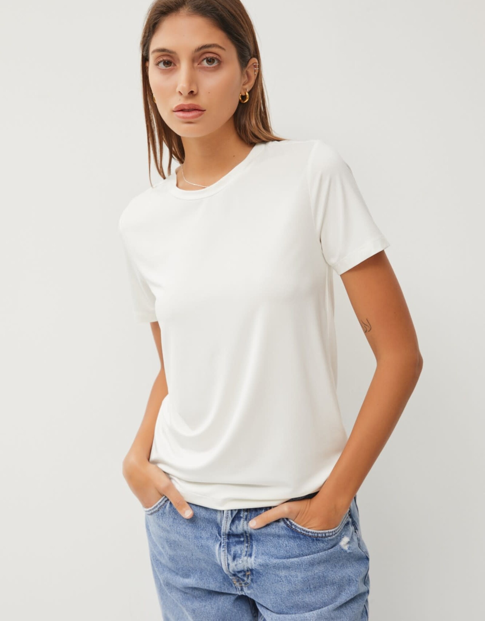 Miss Bliss BC Bamboo/modal Basic Round Neck T Shirt-Off-White