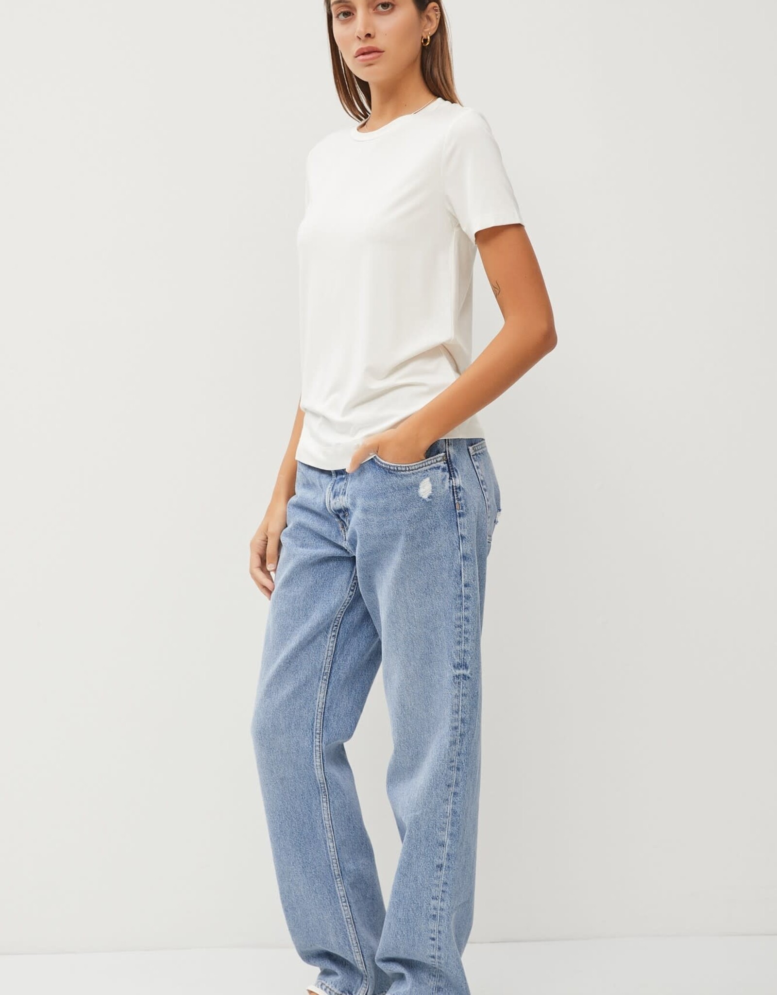 Miss Bliss BC Bamboo/modal Basic Round Neck T Shirt-Off-White