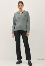 Miss Bliss BC Collared Henley Button Up Basic Sweater-Dusty Teal