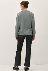 Miss Bliss BC Collared Henley Button Up Basic Sweater-Dusty Teal