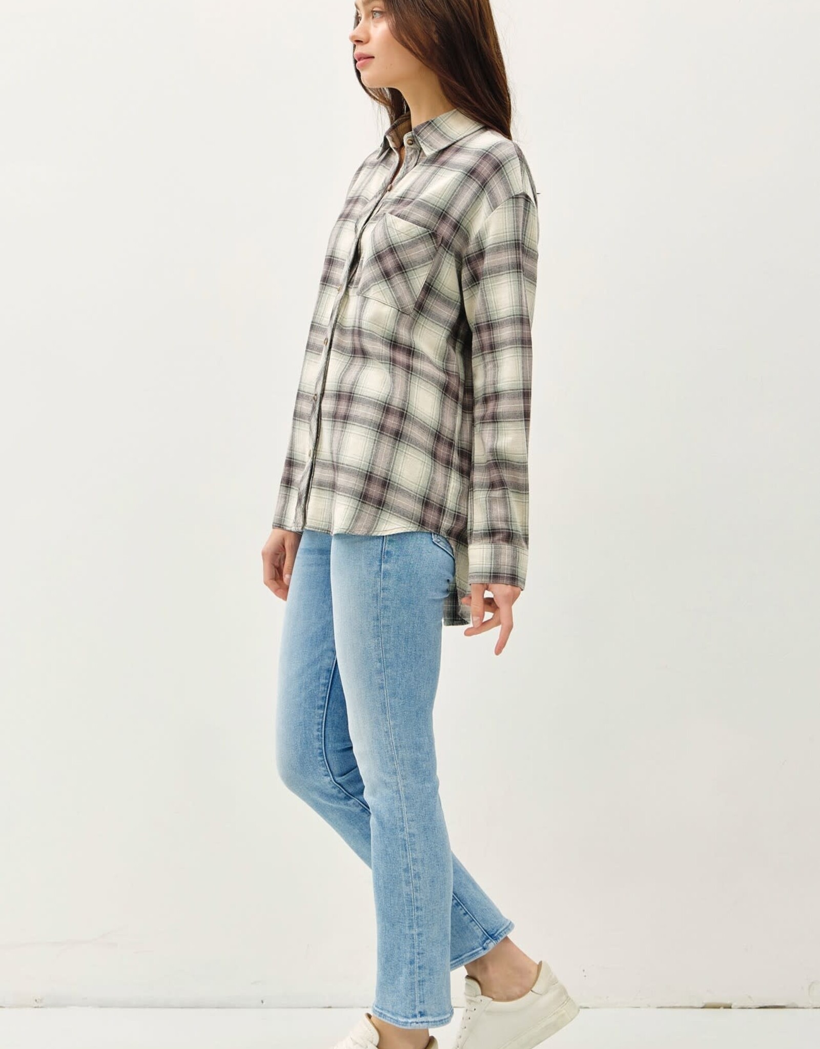 Miss Bliss BC Oversized Cotton Flannel Shirt-Jade