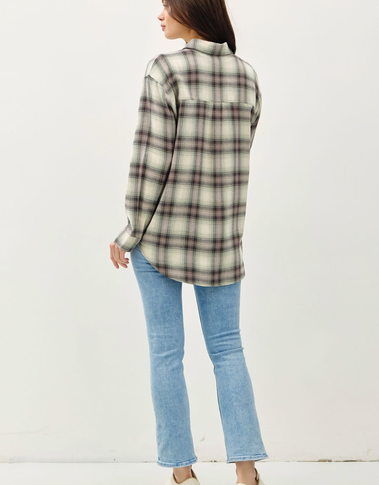 Miss Bliss BC Oversized Cotton Flannel Shirt-Jade