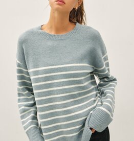 Miss Bliss Wool Blend Minimal Striped Sweater-Retro Blue