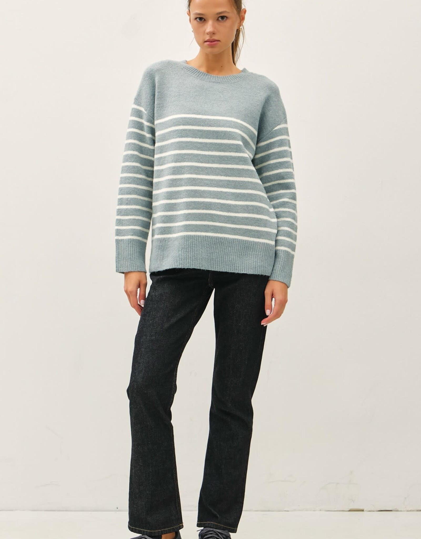 Miss Bliss BC Wool Blend Minimal Striped Sweater-Retro Blue