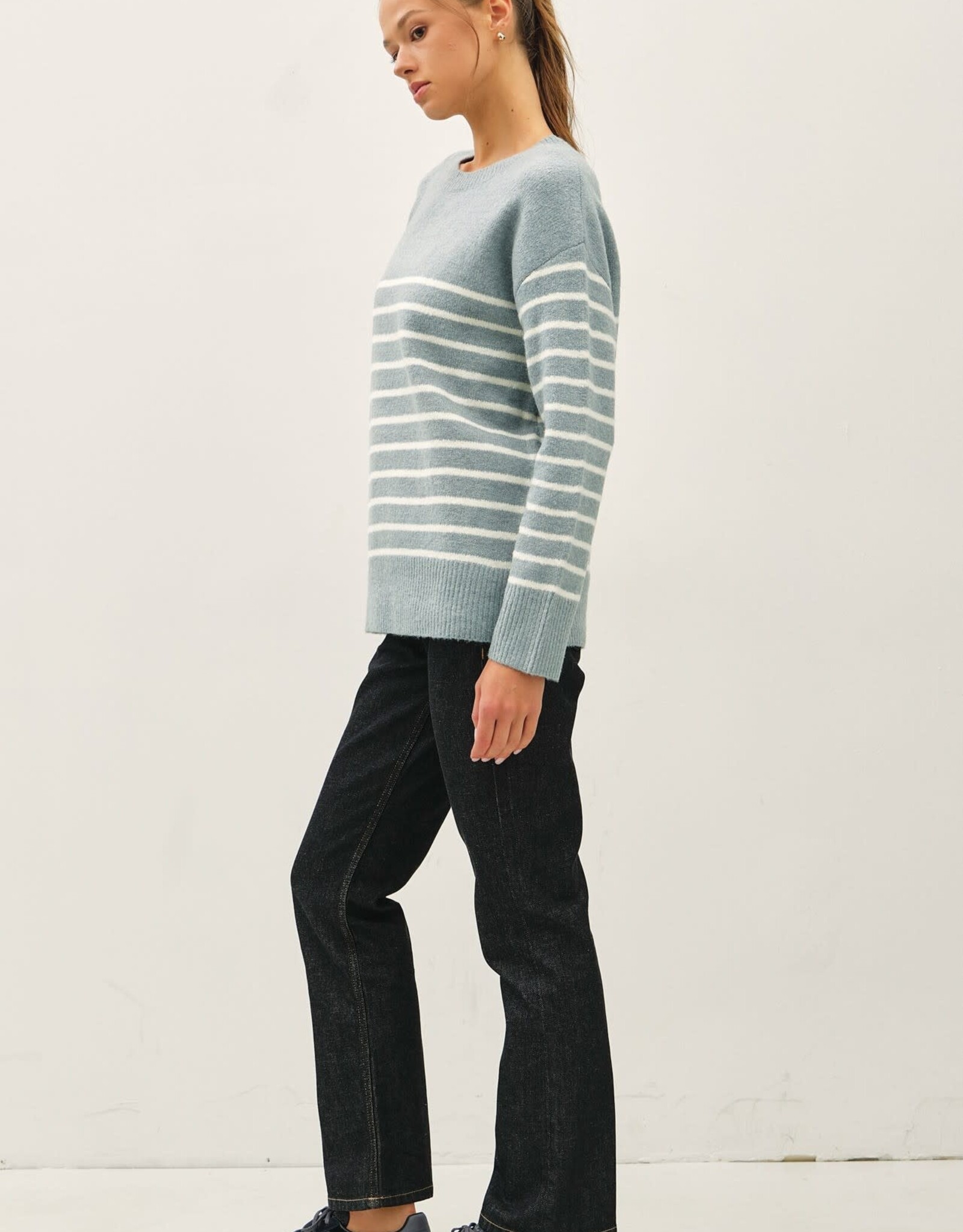Miss Bliss BC Wool Blend Minimal Striped Sweater-Retro Blue