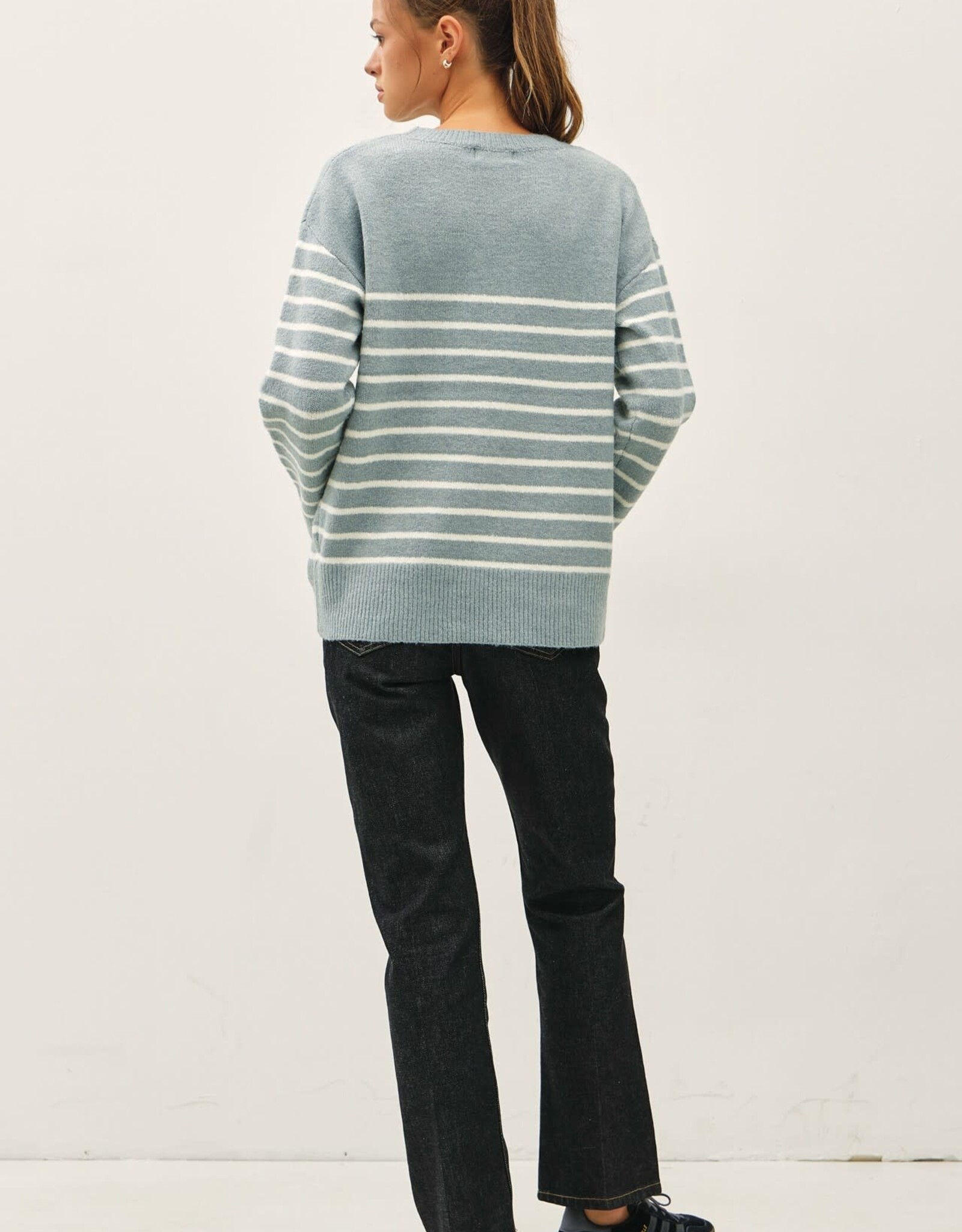 Miss Bliss BC Wool Blend Minimal Striped Sweater-Retro Blue