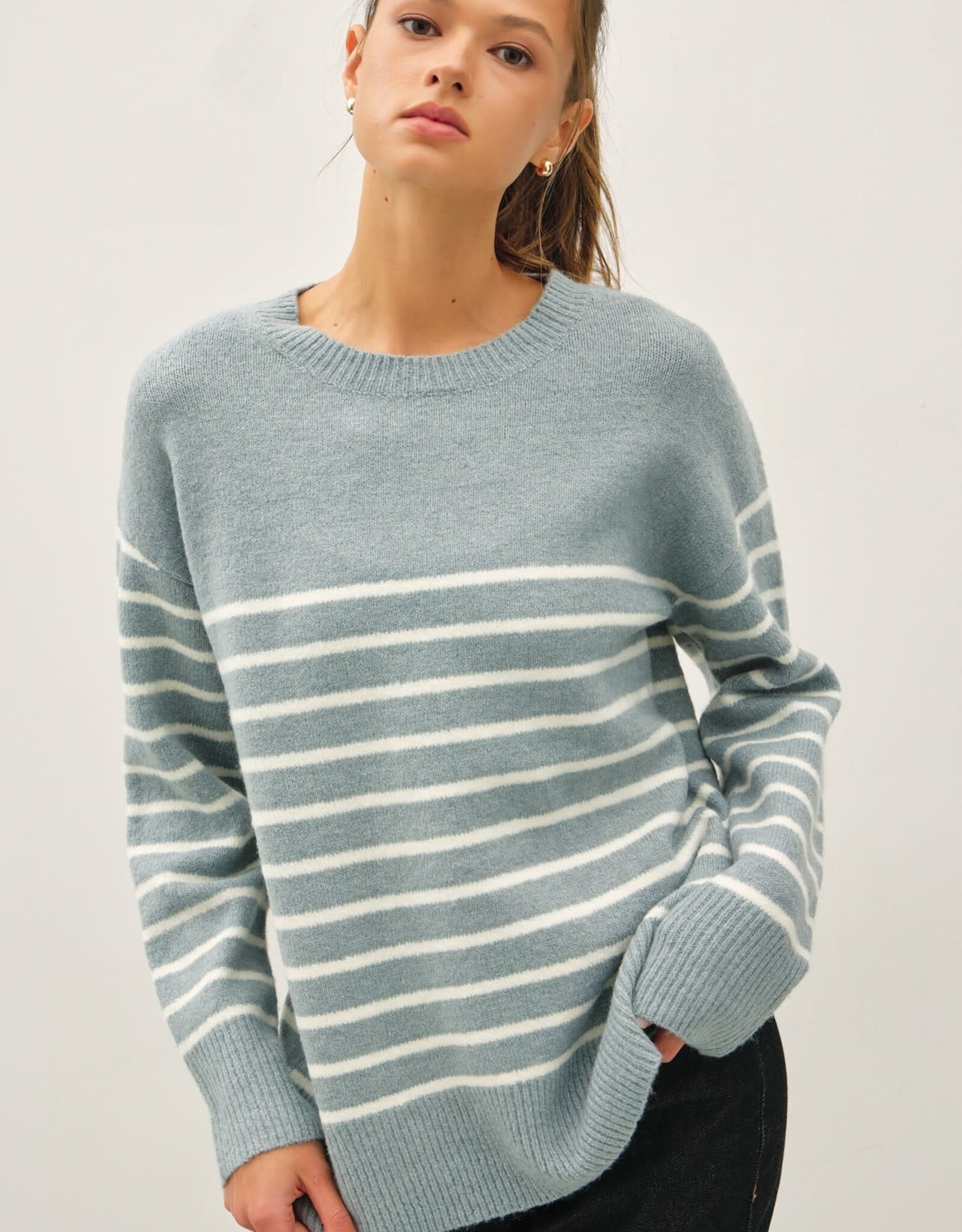 Miss Bliss BC Wool Blend Minimal Striped Sweater-Retro Blue