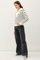 Miss Bliss BC Spread Collar Half Zip Striped Sweater-Ivory/Black