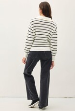 Miss Bliss BC Spread Collar Half Zip Striped Sweater-Ivory/Black