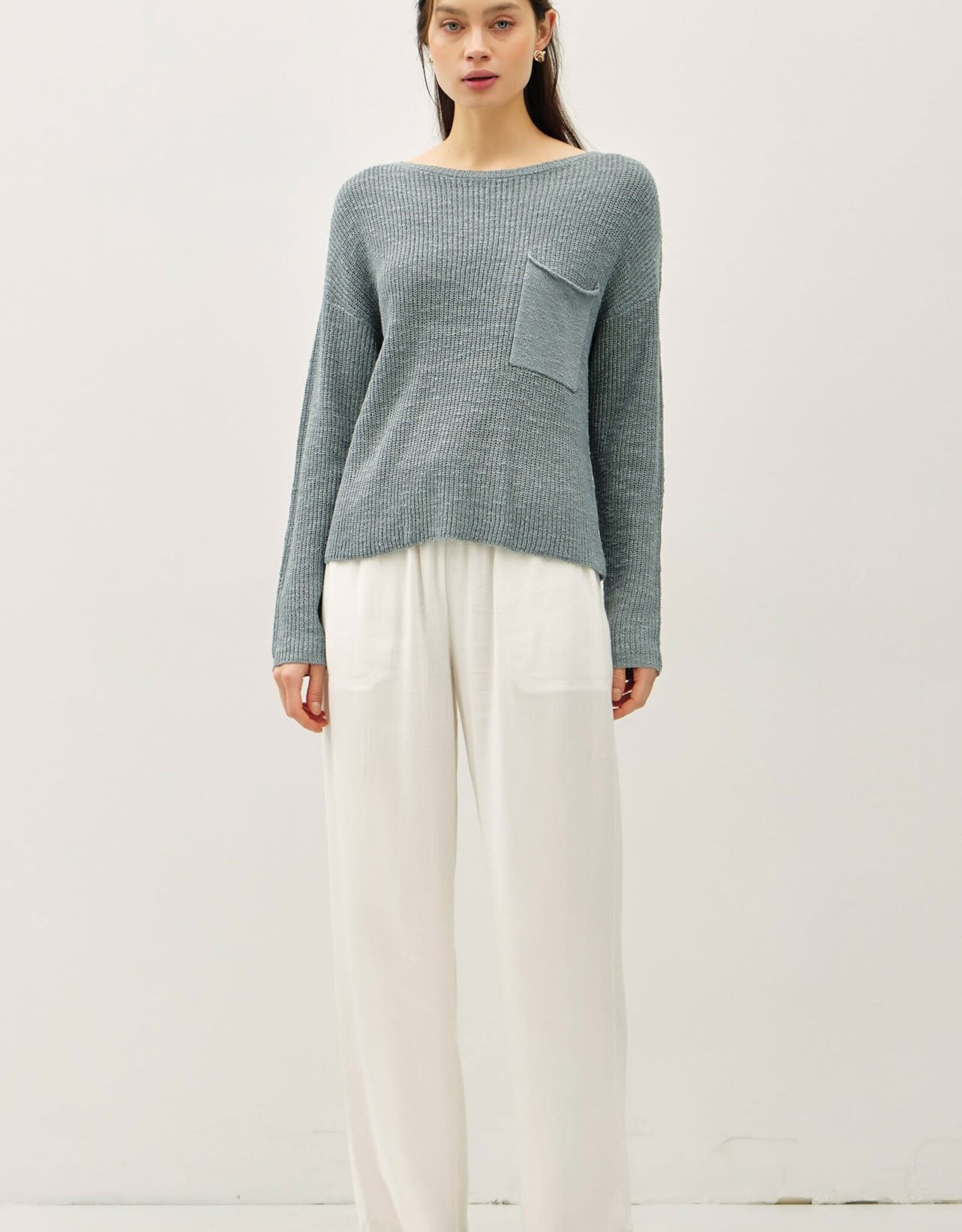 Miss Bliss BC Chunky Knit Wide Neck Sweater-Teal