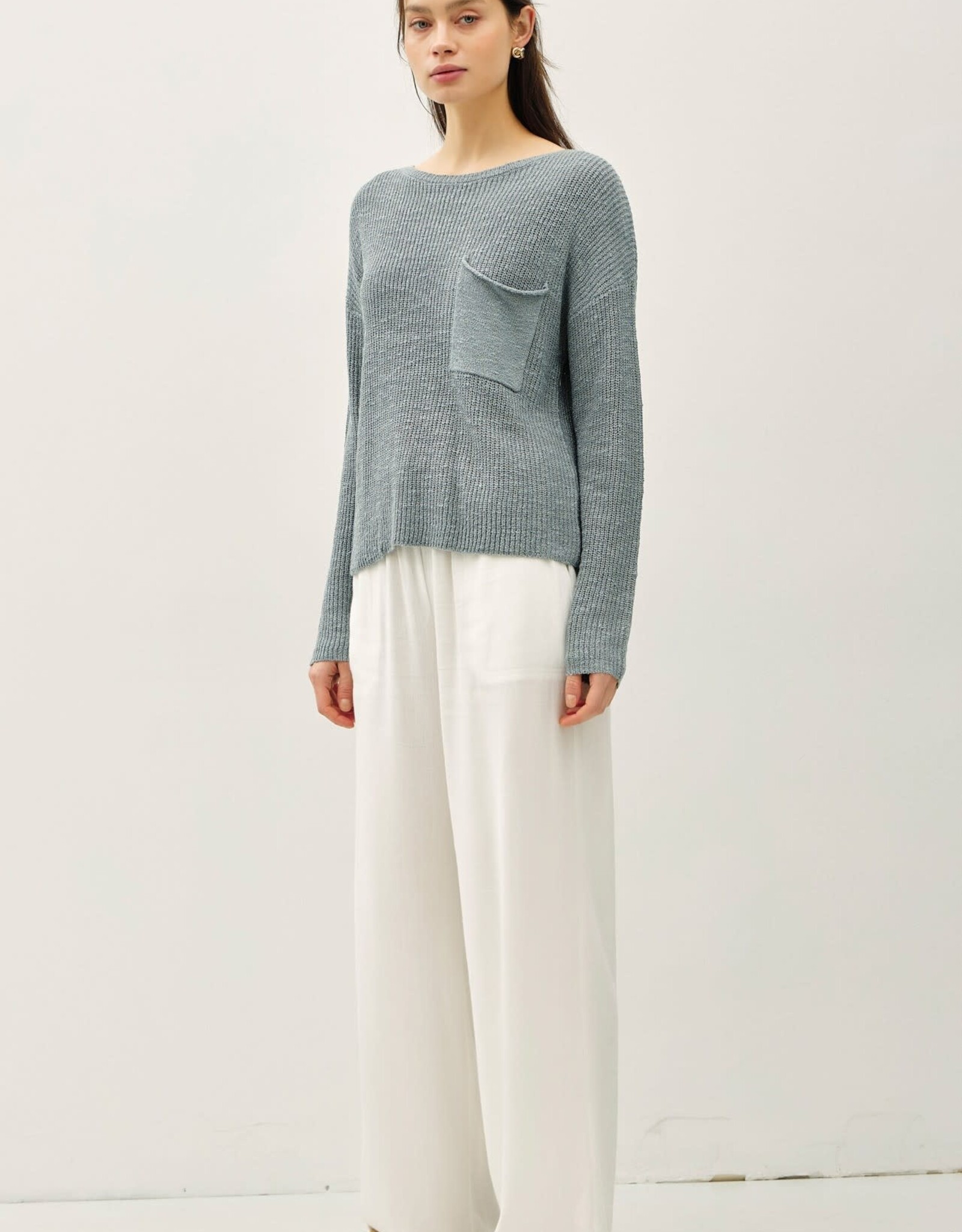 Miss Bliss BC Chunky Knit Wide Neck Sweater-Teal