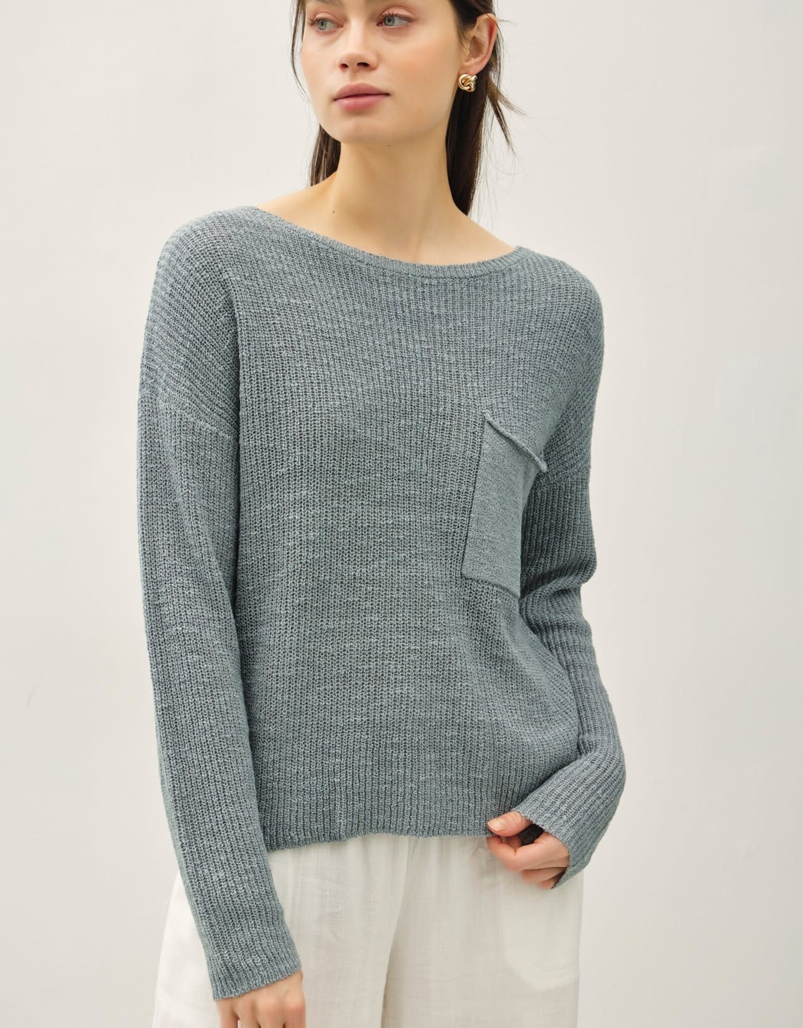 Miss Bliss BC Chunky Knit Wide Neck Sweater-Teal