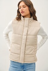 Miss Bliss BC Color-Suede Like Puffer Vest-Beige