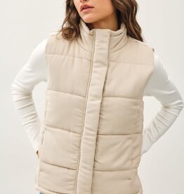 Miss Bliss Color-Suede Like Puffer Vest-Beige