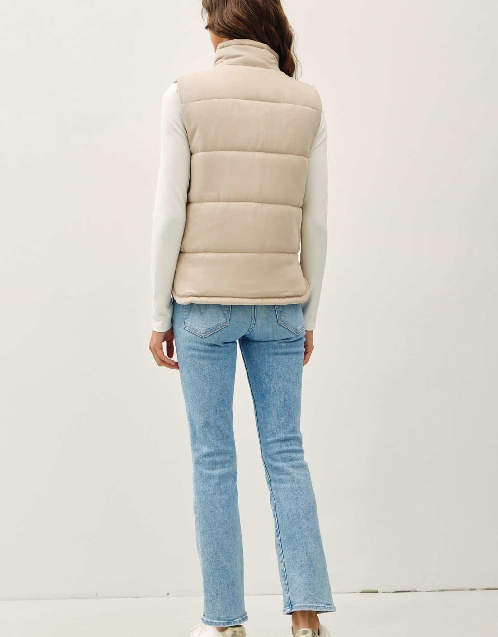 Miss Bliss BC Color-Suede Like Puffer Vest-Beige