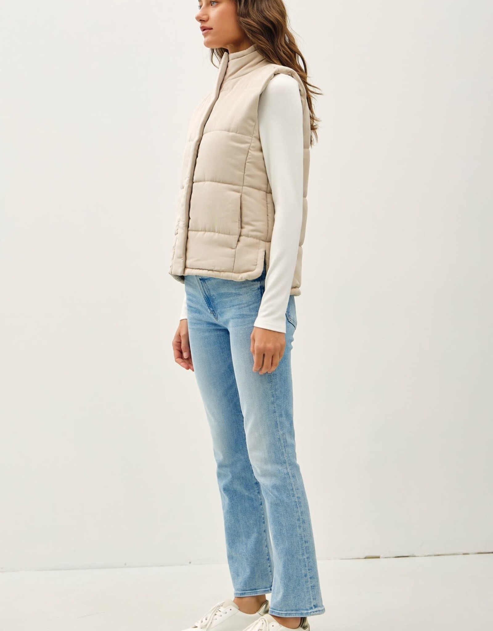 Miss Bliss BC Color-Suede Like Puffer Vest-Beige