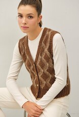 Miss Bliss Argyle Pattern Varsity Style Sweater Vest-Brown
