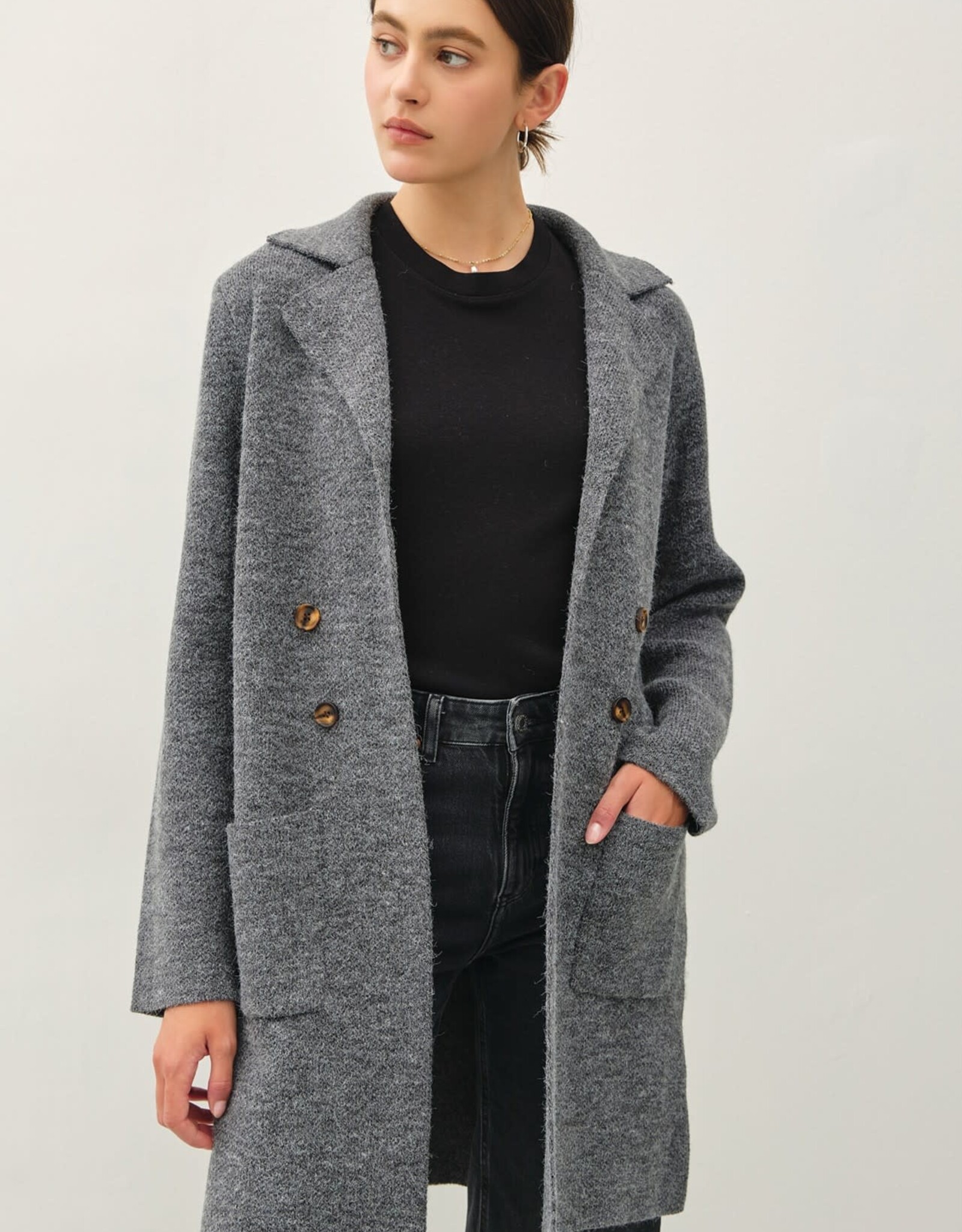Miss Bliss BC Open Basic Sweater Coat W pocket-Charc