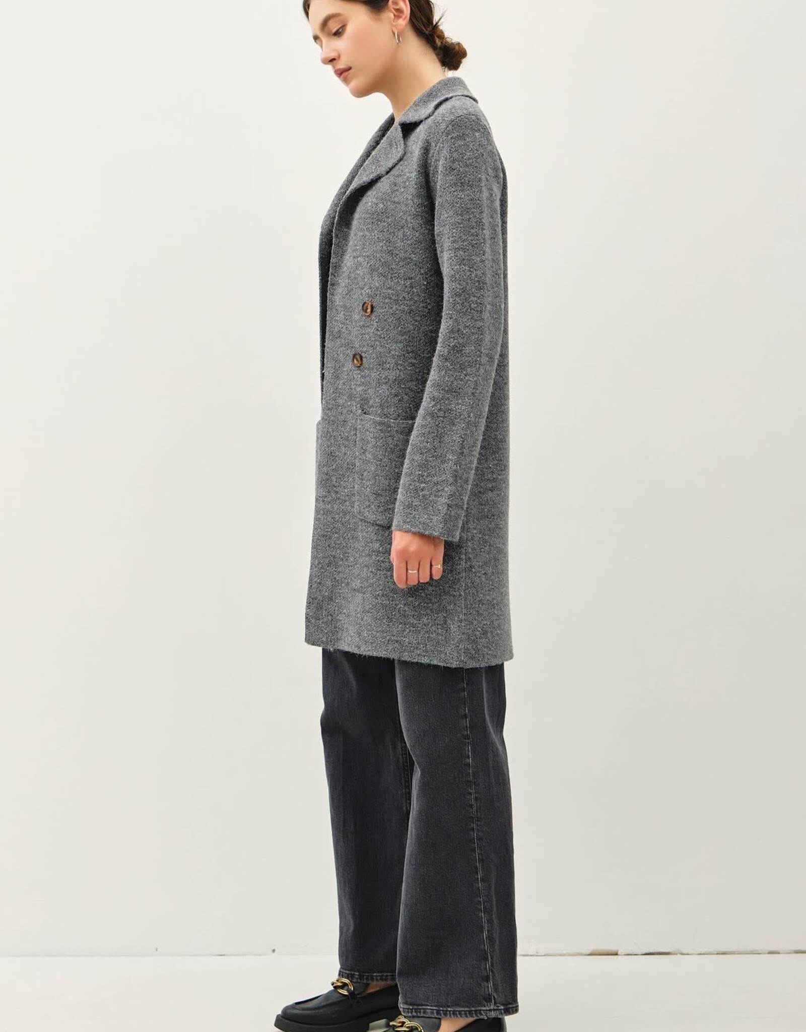 Miss Bliss BC Open Basic Sweater Coat W pocket-Charc