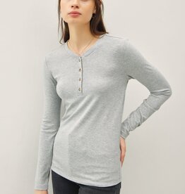 Miss Bliss Ultra Soft Basic Longleeve Henley Top-H Grey