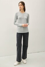 Miss Bliss Ultra Soft Basic Longleeve Henley Top-H Grey