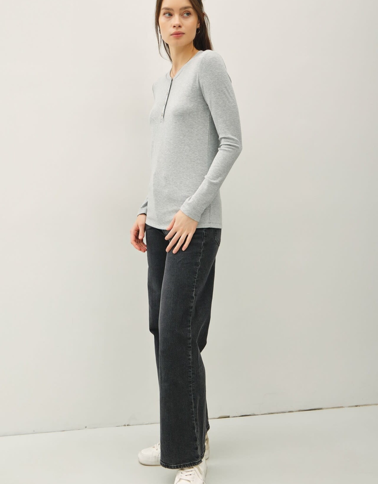 Miss Bliss Ultra Soft Basic Longleeve Henley Top-H Grey