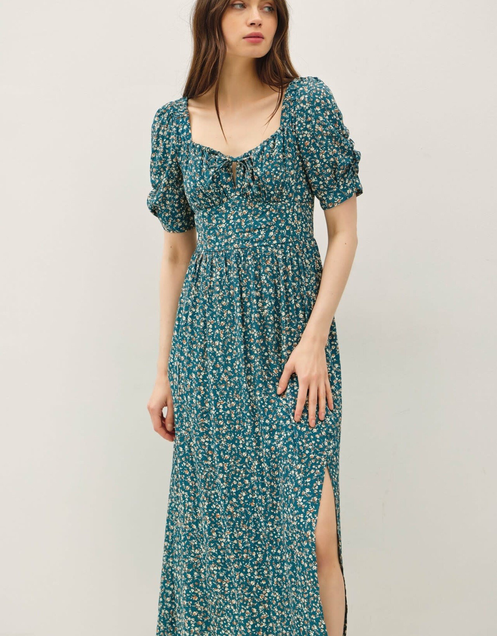 Miss Bliss BC Ruched Bust Dress With Volume Slv-Teal